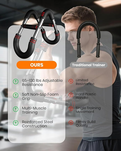 Upgraded Twister Arm Trainer, Adjustable Chest Workout Equipment, Portable Arm Exerciser for Upper Body Strength Training, Detachable Power Twister Bar for Home Gym Fitness