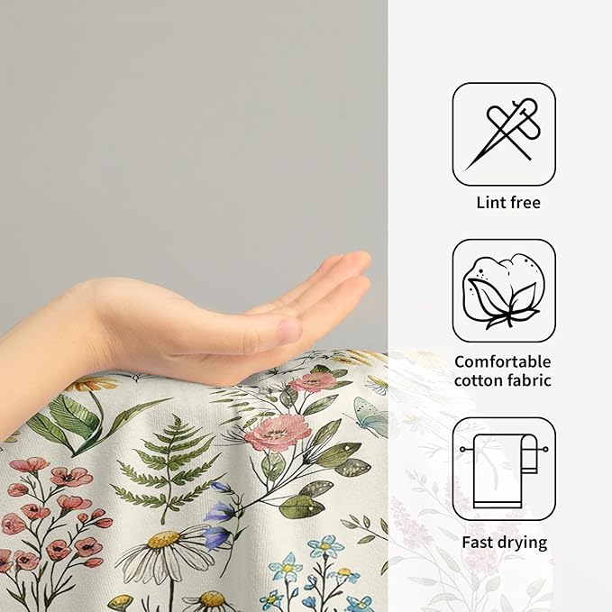 Watercolor Wildflowers Spring Kitchen Towels 14"x28" Set of 2 Rustic Floral Hand Bath Towel Vintage Flowers Seasonal Soft Absorbent Fingertip Towel for Bathroom Shower Hotel Gym