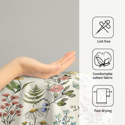 Watercolor Wildflowers Spring Kitchen Towels 14"x28" Set of 2 Rustic Floral Hand Bath Towel Vintage Flowers Seasonal Soft Absorbent Fingertip Towel for Bathroom Shower Hotel Gym