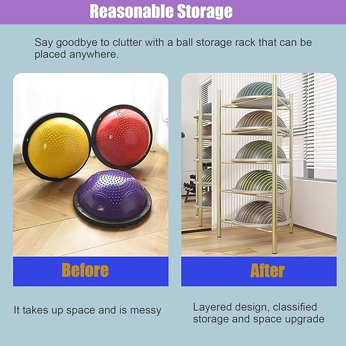 JYDQM Sports Ball Storage Rack Half Ball Balance Trainer Holder Freestanding Exercise Half Ball Stand Rack, Gym/Yoga Studio 5/6 Layer Stability Balls Organizer, Workout Equipment Shelf