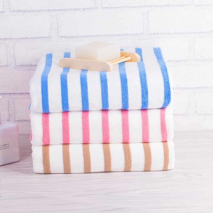 JML Beach Towels, Microfiber Bath Towel Set, Cabana Stripe, Absorbent, Quick Dry for Adult, Travel, Summer, Sport, Swimming, Pool, Yoga, Camping, 4 Pack, 30" x 60", StripeBlue