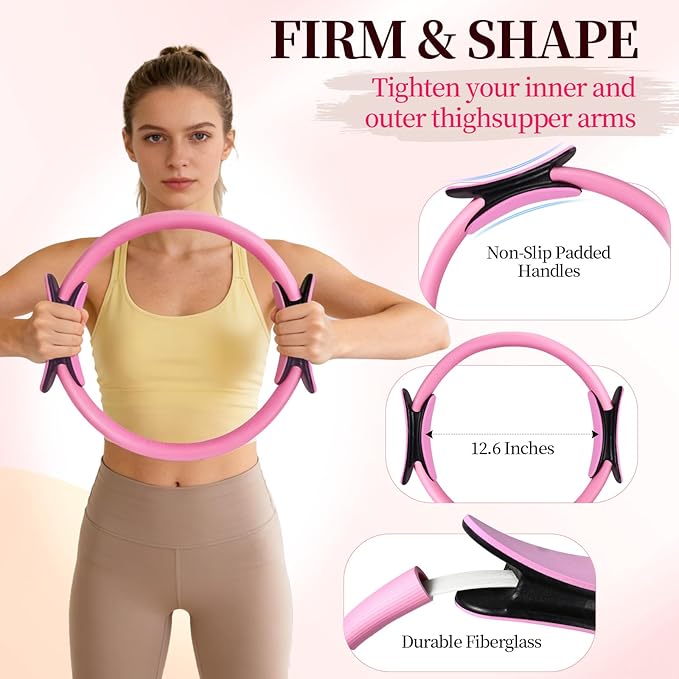 Pilates Kit for Women,17PCS Home Pilate Equipment Essentials, 12.6" Pilates Ring Ball Set with Resistance Bands, Ankle Weights, Sliders,Thigh Trainer, Yoga Strap,Socks Accessories for Home Workout