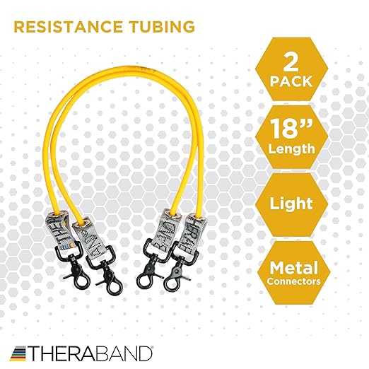 THERABAND Resistance Tubing with Connectors for Wall, Rehab & Wellness Station, Light Level 2, Set of 2, 18-Inch Yellow Tubing for Physical Therapy, Exercise, Rehab, Clinics & Pilates, Latex Tubes