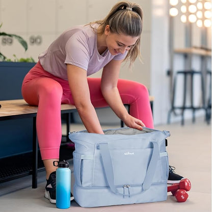 ETRONIK Gym Bag for Women, Travel Duffel Bag with USB Charging Port, Weekender Overnight Bag with Wet Pocket and Shoes Compartment for Women, Travel, Gym, Yoga, Bule, M