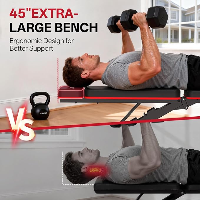 JOROTO Adjustable Weight Bench for Home Gym, 1000 LBS Capacity, Foldable Incline Decline Flat Workout Bench with Leg Extension & Back Extension, Exercise Preacher Curl Bench for Full Body Training