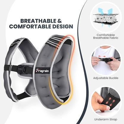 Fragraim Weighted Vest for Women Men - 8lb/10lb/12lb/16lb/22lb/25lb/30lb Weight Vest with Reflective Stripe, Detachable Phone Pouch, Ideal for Walking, Strength Training, Running, Workout, Cardio