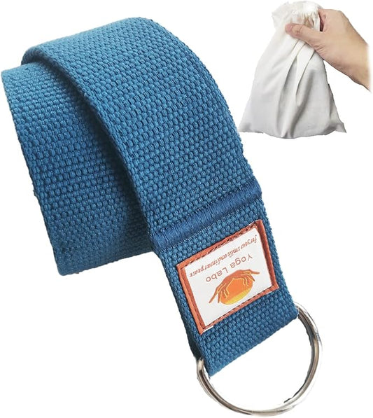 8ft Cotton Yoga Strap for Stretching with a D-Ring, Thick Cotton Nylon Yoga Belt with Extra Safe Metal Loops with Bag Set, 250g Nylon Durable Fitness Stretch Belt with Buckle As Physcial Therapy Bands Workout