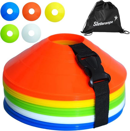 Pro Disc Cones (Set of 50) – Soccer Cones for Training with Drawstring Bag & Strap – Agility Cones for Basketball, Football, and Sports Drills