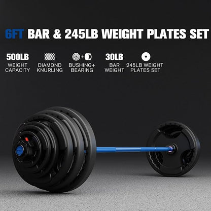 RitFit Barbell Weight Set - 4/6FT Olympic Barbell with Weight Plates (55-115LB Total) - Weightlifting Equipment for Squats, Curls, Deadlifts, Presses, Hip Thrusts