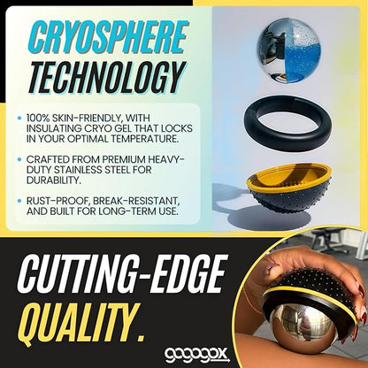 gogogox Cryosphere Cryo Cold Massage Roller Ball, 60mm Ice Roller for Sore Muscle Relief - Plantar Fasciitis Deep Tissue Massager, Cold Therapy Non Electric Hand Held Foot Hip Leg Massage Ball Roller