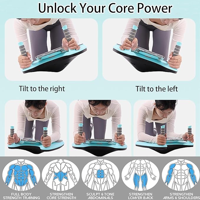 Balance Board for Core Workout, Portable Pure Plank Support with 4 Caster Wheels, Quick Assembly, Convertible into Abdominal Board, Home Fitness Equipment for Full Body Workout