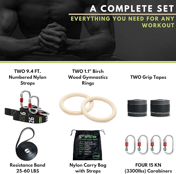 Gymnastic Rings with Adjustable Straps, 1.1" Olympic Rings, Calisthenics Rings Equipment, Gym Rings with Straps for Home Workout, Outdoor Exercise Rings, Crossfit Pull Up Row Dip Ring Training
