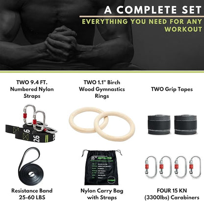 Gymnastic Rings with Adjustable Straps, 1.1" Olympic Rings, Calisthenics Rings Equipment, Gym Rings with Straps for Home Workout, Outdoor Exercise Rings, Crossfit Pull Up Row Dip Ring Training