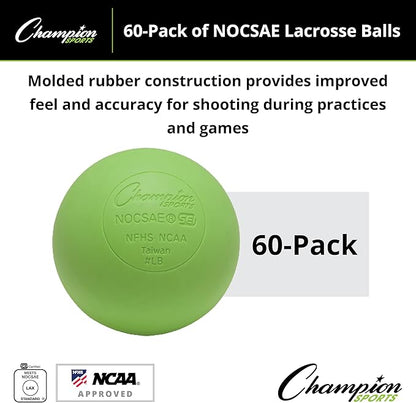 Champion Sports Lacrosse Balls – Official Size SEI Certified, Multi-Color Packs of 3, 6, or 12 for Practice & Games