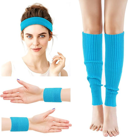 Leg Warmers for Women 80s Headband Wristbands Neon Leg Warmers Set for Sport Yoga - 80s Workout Clothes 90s Outfit for Women