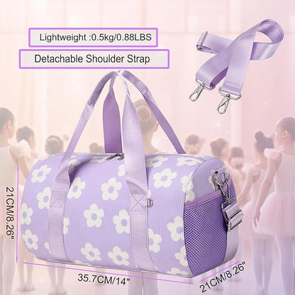 Dance Ballet Bag for Girls Purple Corduroy Dance Bag for Girls 4-6 Toddler Small Duffle Ballerina Bags with Waterproof Dry Wet Separated Compartment