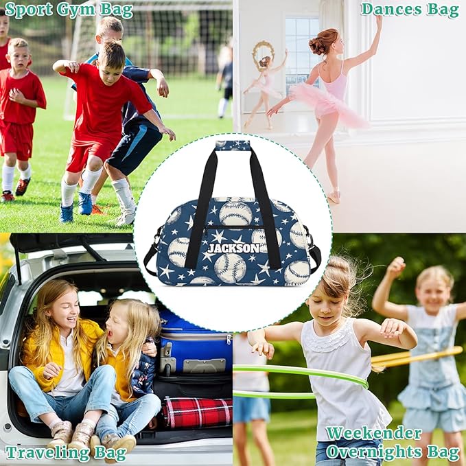 Personalized Baseball Gym Duffel Bags for Kids Boys with Custom Name Travel Sport Training Bags for Overnight Weekender, Blue