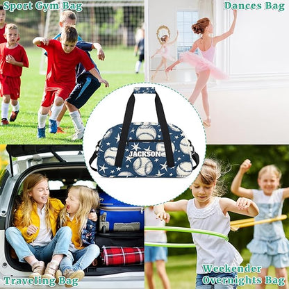 Personalized Baseball Gym Duffel Bags for Kids Boys with Custom Name Travel Sport Training Bags for Overnight Weekender, Blue