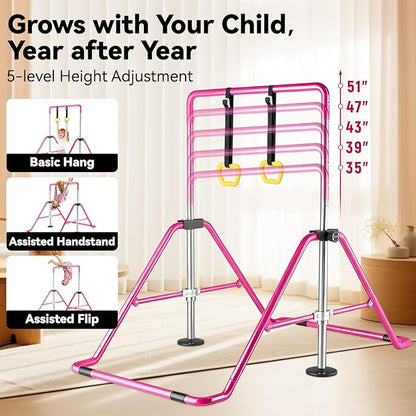 Kids Gymnastics Bar Gymnastic Equipment for Home Adjustable Height Gymnastic Training Bar Gymnastic Stuff for 3-7 Years Old Girls