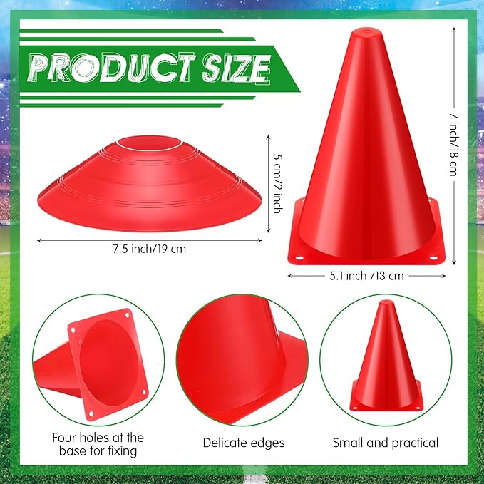 Vinsot 108 Pack Plastic Traffic Cones Set 48 Pack Agility Field Marker Soccer Cones 60 Pack Disc Training Cones with 3 Portable Bags for Skating Basketball Football Practice Drills(Red and Blue)