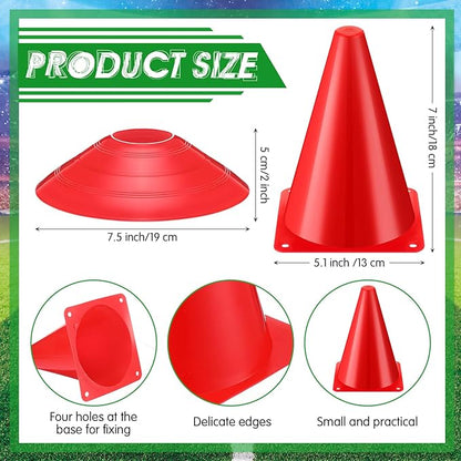 Vinsot 108 Pack Plastic Traffic Cones Set 48 Pack Agility Field Marker Soccer Cones 60 Pack Disc Training Cones with 3 Portable Bags for Skating Basketball Football Practice Drills(Red and Blue)