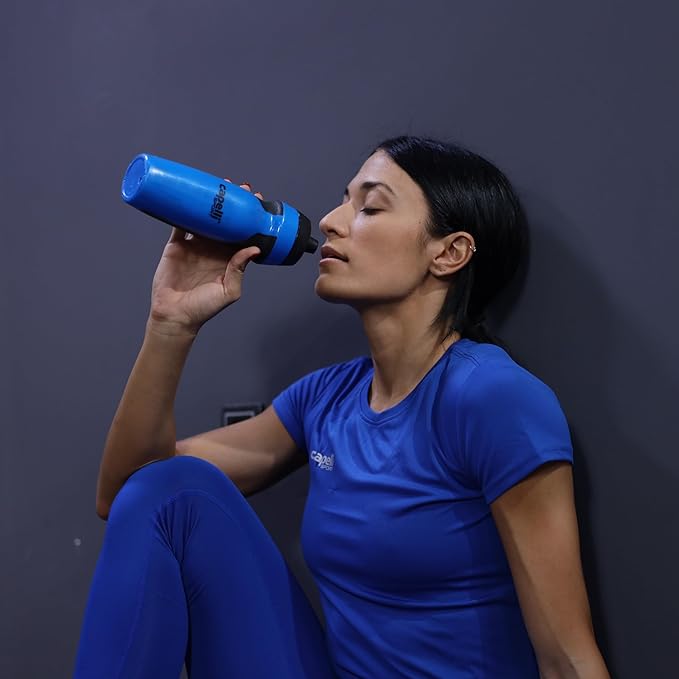 Capelli Sport Sports Water Bottle, Plastic Squeeze Water Bottle with Easy Open Nozzle and Grip Panels, Blue, 18.5oz