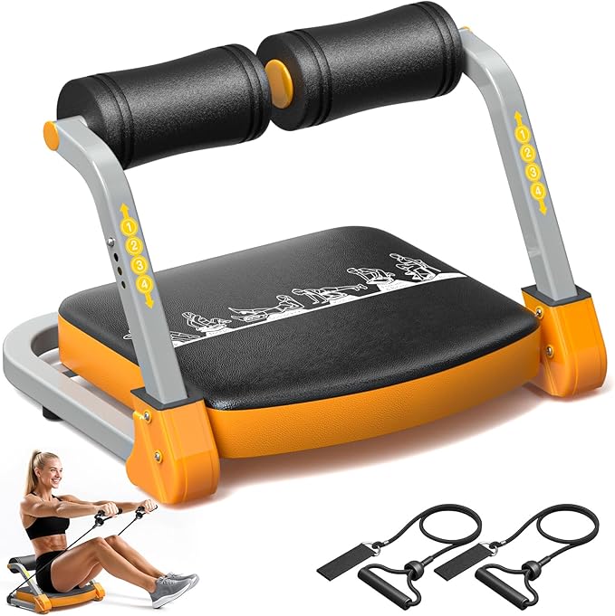 4 Adjustable Resistance Sit up Exercise Equipment, Ab Workout Equipment with 2 Resistance Bands, Automatic Rebound Ab Machine for All Ages Home Gym Fitness Stomach Workout