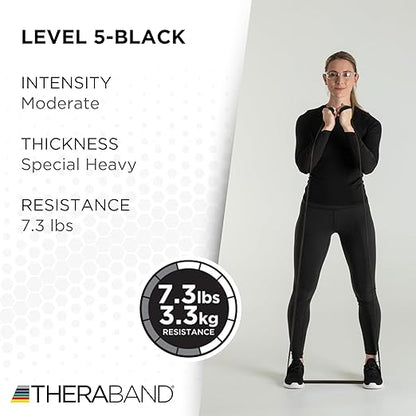 THERABAND Professional Resistance Band, Black Level 5 Special Heavy, 5 ft Exercise Band for Physical Therapy, Strength Training, Upper and Lower Body Workouts, Yoga and Pilates