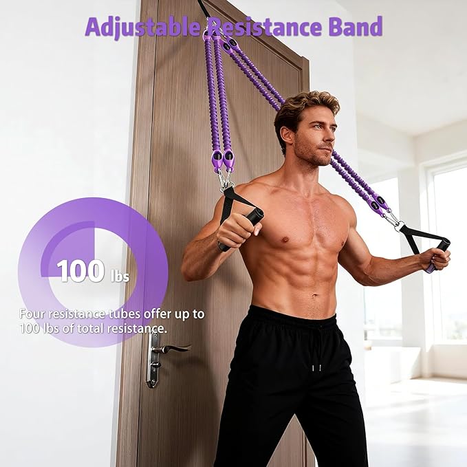 Pedal Resistance Band with Handle, Aturien Adjustable Powerful 4-Tube Elastic Bands for Exercise, Multifunctional Foot Pedal Puller, Home Workout Equipment for Legs Arms Abs