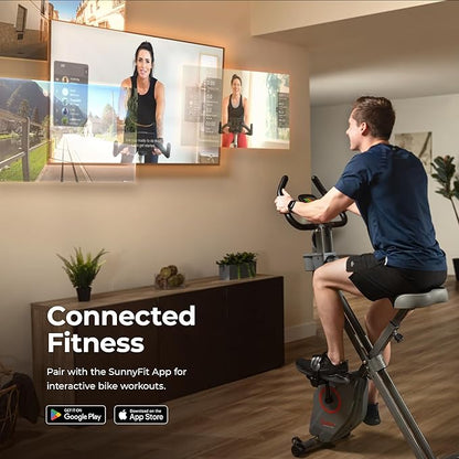 Sunny Health & Fitness Smart Folding X-Bike, Portable Compact Exercise Bike for Indoor Cycling Workout, Home Cardio Training Machine, Free SunnyFit App Bluetooth Connect