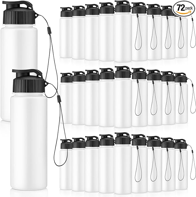 Mifoci 72 Pieces Water Bottle Bulk 17 oz Plastic Water Bottles Bulk Gym Sports Adults Reusable Large Bottles with Leak Proof Flip Top for Party Outdoor (White,Black)