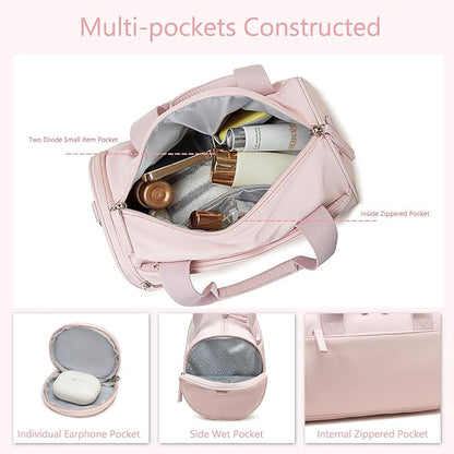 Mini Gym Bag for Women Girls Cute Small Duffle Bag 12'' with Multifunctional Pockets Workout Sport Bags Dance,Fitness,Yoga (Pink)