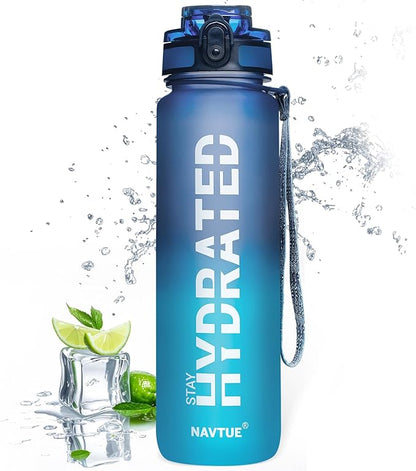Water Bottle, 32oz Sports Water Bottles with Time Marker Wide Mouth, Motivational and Leakproof Drink Bottle, BPA Free Tritan with Carry Strap for Gym Fitness Outdoor (1 Bottle)