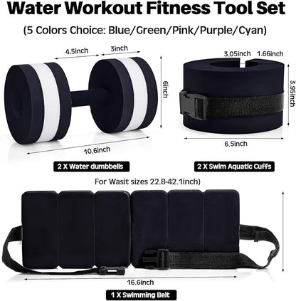5 Pcs Pool Aquatic Exercise Set Including 2 Lightweight Water Dumbbells, 2 Ankle Swimming Weights, and Swim Belt Water Exercise Equipment for Aquatic Aerobics