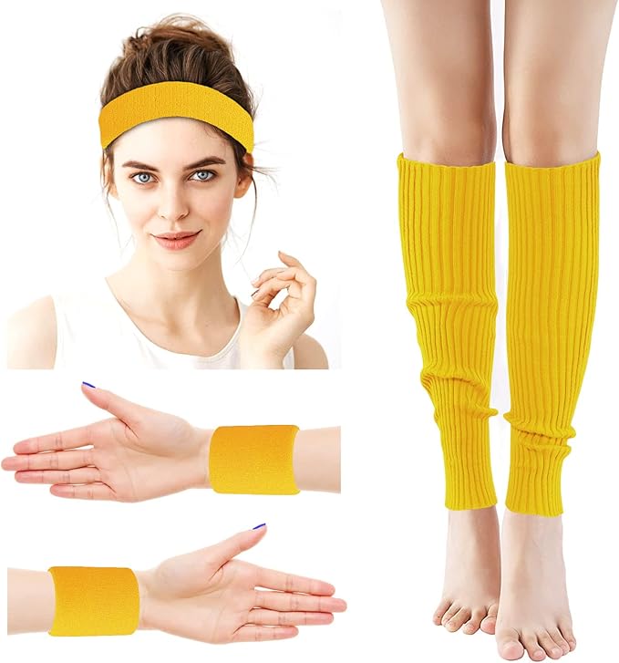 Leg Warmers for Women 80s Headband Wristbands Neon Leg Warmers Set for Sport Yoga - 80s Workout Clothes 90s Outfit for Women