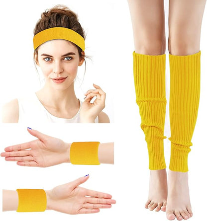 Leg Warmers for Women 80s Headband Wristbands Neon Leg Warmers Set for Sport Yoga - 80s Workout Clothes 90s Outfit for Women