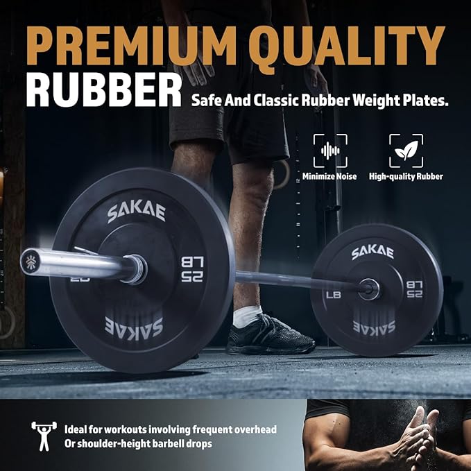 SAKAE Olympic Rubber Bumper Plates, 2-Inch Weight Plate Set with Steel Hub, Ideal for Weightlifting, CrossFit, Strength Training & Home Gym Workout, Available in Single, Pair & Sets, Multiple Sizes