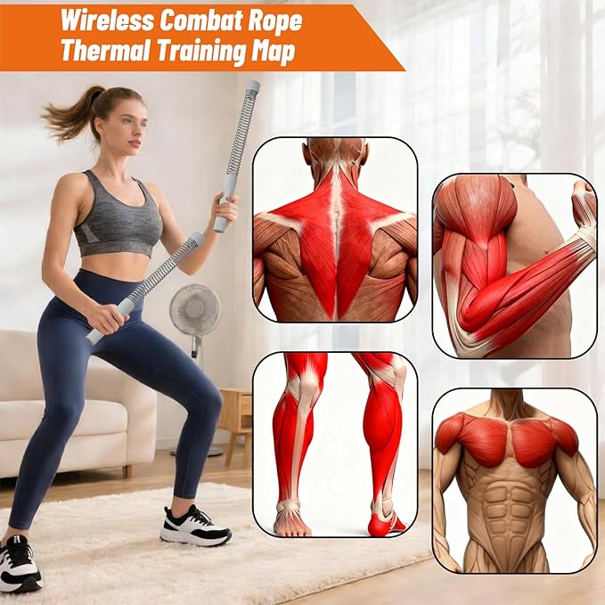 Ropeless Battle Ropes for Home Gym - Heavy Duty Cordless Workout Ropes for HIIT, Strength & Cardio Training, Portable Exercise Equipment for Men & Women, Low-Impact Fitness Rope (grey)