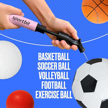 SPORTBIT Ball Pump for Sports Balls - Push & Pull Inflating System - Hand Pump for All Exercise Balls - Volleyball Pump, Basketball Inflator, Football & Soccer Ball Air Pump - Goes with 5 Needles Set
