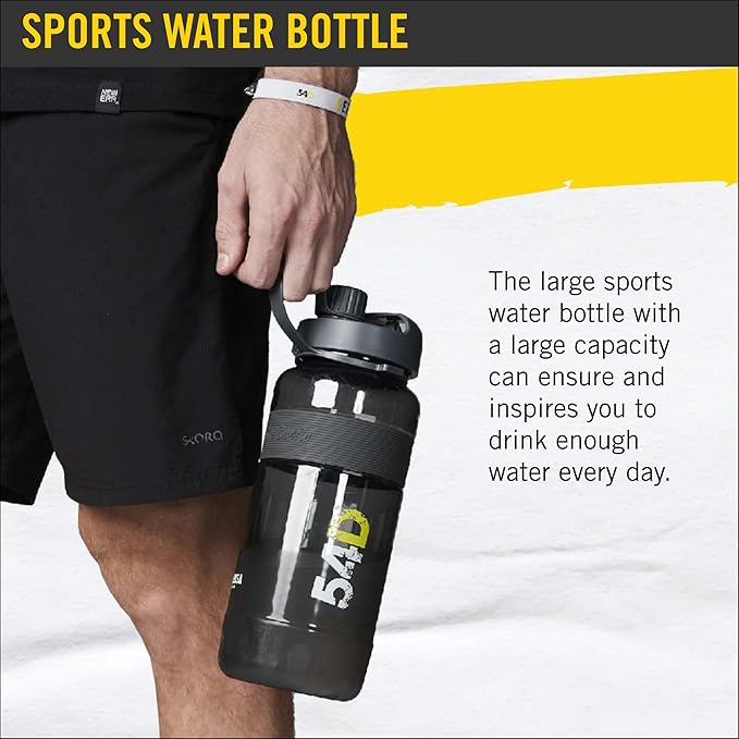 54D SPORTS WATER BOTTLE, Half Gallon Water Bottle with Time Marker, Motivational Water Bottle with Straw, for Fitness and Outdoor Activities