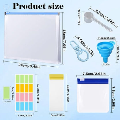 Protein Powder Travel Container Set, 28 Pcs Reusable Single Dose Protein Powder Supplement Packets, Portable Powder Protein Organizer with 3 Zippered Bags for Exercise, Fitness and Travel