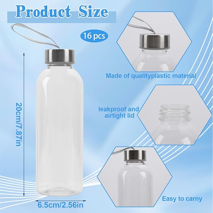 16 Pcs 17 oz Plastic Water Bottles Bulk, Sports Drink Bottles with Handle Strap, Reusable and Leakproof for Adults Travel, Cycling, Camping, Hiking, Gym, Fitness