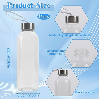 16 Pcs 17 oz Plastic Water Bottles Bulk, Sports Drink Bottles with Handle Strap, Reusable and Leakproof for Adults Travel, Cycling, Camping, Hiking, Gym, Fitness