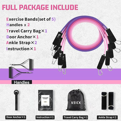 VEICK Resistance Bands, Exercise Bands, Workout Bands, Resistance Bands for Working Out with Handles for Men and Women, Exercising Bands for Fitness Weights Work Out at Home