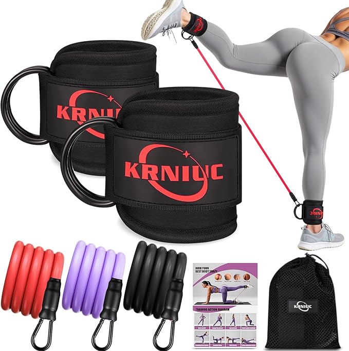 Ankle Resistance Bands with Cuffs, Resistance Bands for Working Out, Home Gym Workout Equipment for Women, Pilates Exercise, Hip, Leg, Glute Ankle Weights Training- Exercise Guides Included