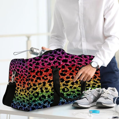 Travel Duffel Bag Colorful Animals Leopard Print Waterproof Sport Gym Bag Foldable Travel Bag Overnight Bag Weekender Bag Handbag Sports Duffle Bags for Girls Women Men Boys