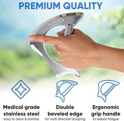 Professional Muscle Scraper Tool – Medical-Grade 304 SS IASTM & Gua Sha Scraping Tool – Ergonomic Fascia Mobilization Instrument for Soft Tissue Massage & Manual Bodywork – Emollient Balm Included