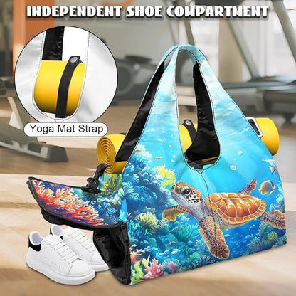 Gym Bag with Yoga Mat Holder Large Tote Bag With Multi Pockets for Women Men Dry Wet Separated Pocket Carryall Yoga Tote Bag for Pilates Travel Workout Office