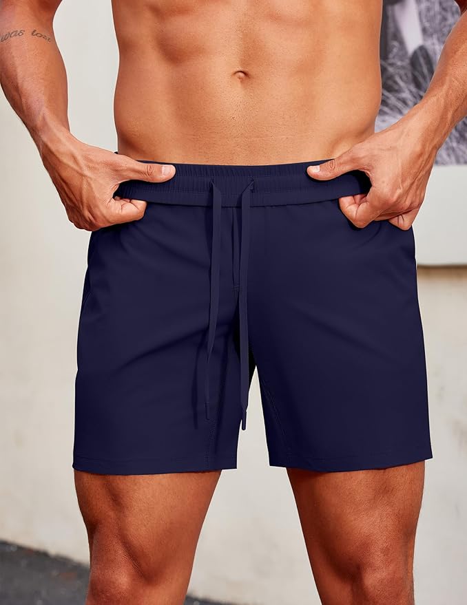 PINSPARK Men's Gym Workout Shorts - 7" Quick Dry Running Athletic Shorts with Towel Loop and Zipper Pockets