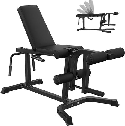 Leg Extension and Curl Machine, Adjustable Leg Curl Machine with Weight Plates Set, Seated Leg Extension and Lying Curl Machine for Lower Body Workouts, Leg Workout Equipment for Home Gym
